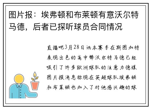 图片报：埃弗顿和布莱顿有意沃尔特马德，后者已探听球员合同情况