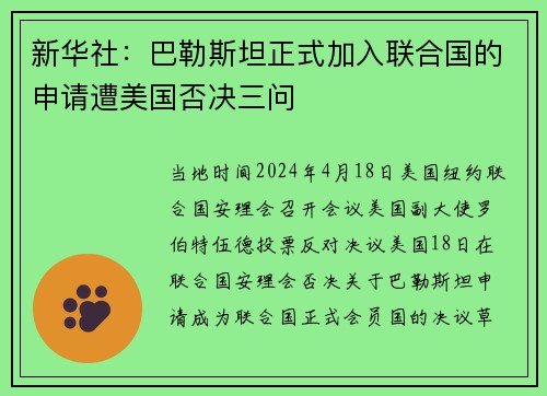 新华社:巴勒斯坦正式加入联合国的申请遭美国否决三问